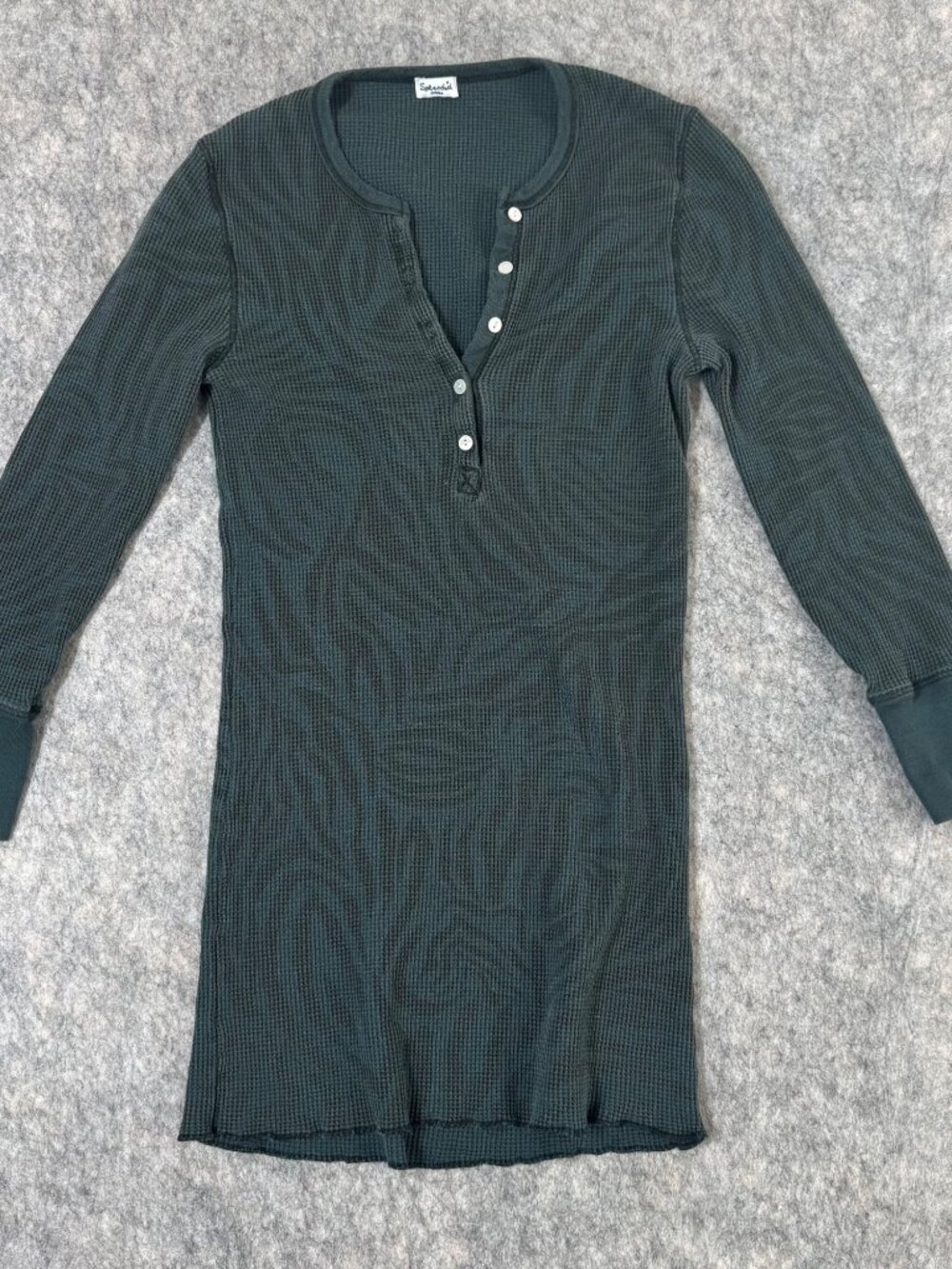 Y2K Splendid Top Henley Waffle Knit Green Patterned Size Small